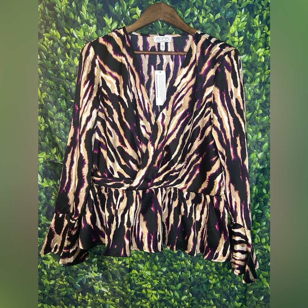 Sofia by Sofia Vergara Zebra Print Wrap Blouse
